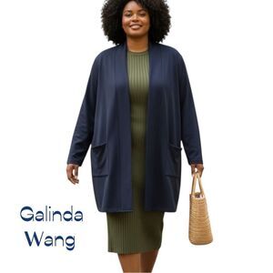 Galinda Wang Navy Long Sleeve Open Front Jacket Vintage Size 3X